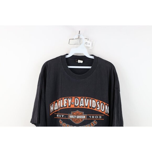 Vintage Y2K Harley Davidson Mens 2XL Faded Spell Out Big Logo T-Shirt Black - Picture 2 of 16